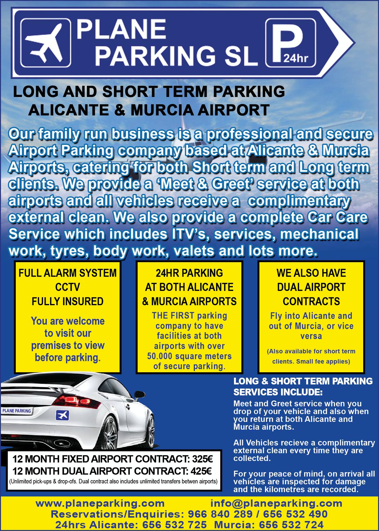 Parking at Murcia (Corvera) Airport and Alicante Airport