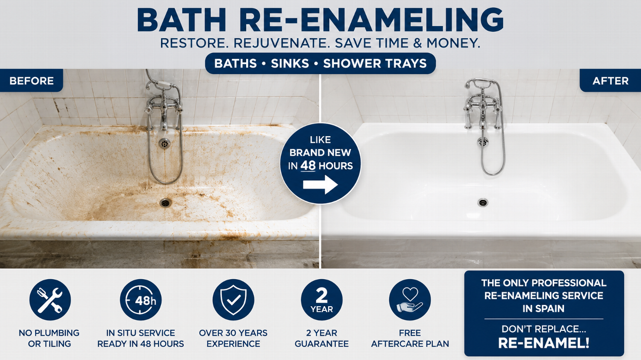 English Speaking Bath & Shower-Tray Repair and Re-enamelling in Murcia & Alicante Regions